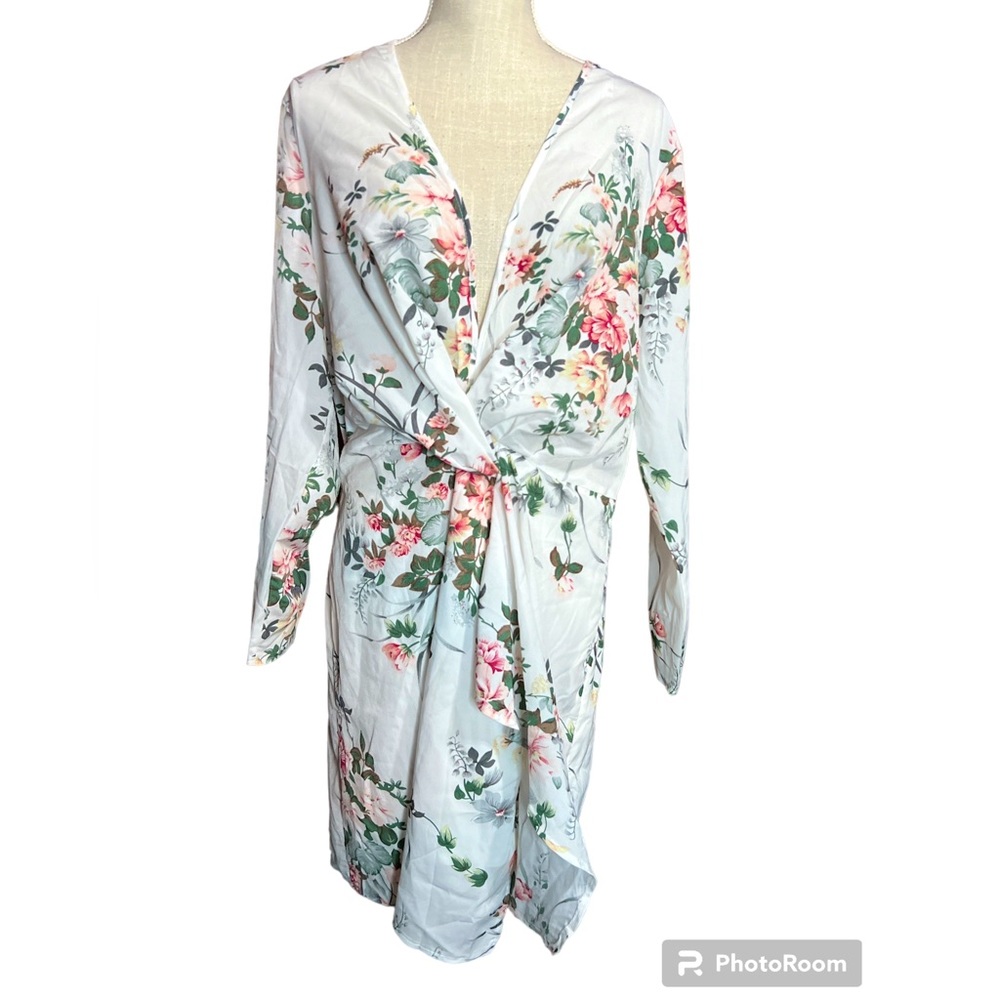 Missguided White With Pink Floral Crossover MIDI Dress